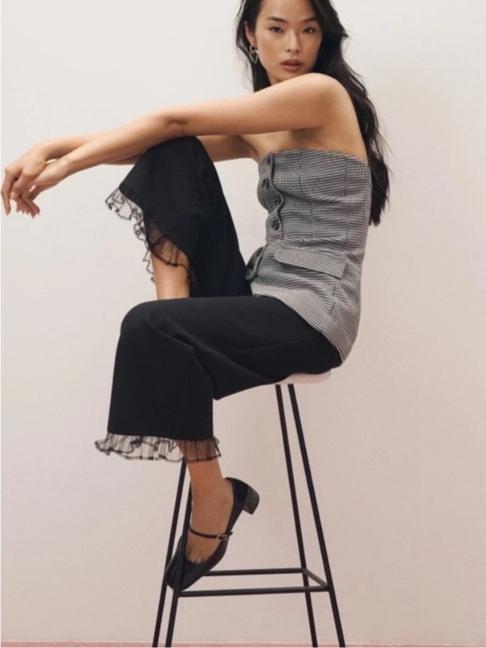 Anthropologie Maeve The Colette Crop Wide Leg Pants Black Ruffle-Hem Size 29 - Picture 5 of 11